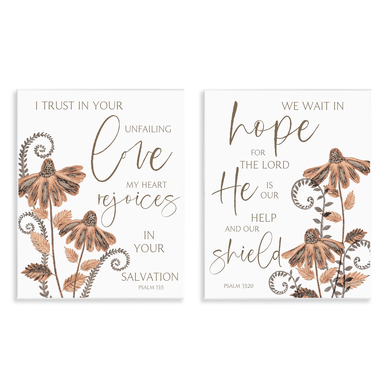 Stupell Industries Spiritual Faith Proverbs with Flowers 2pc Wall Plaque Set By Annie LaPoint